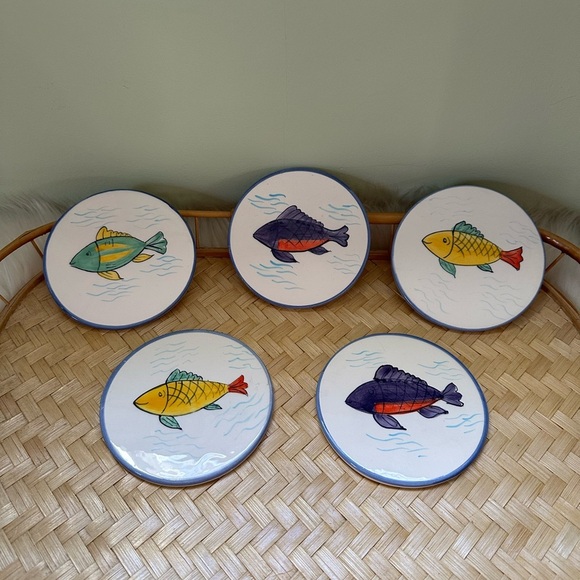 Other - Ceramic Coasters Set of 5 Hand Painted Fish Colorful Tropical Fish Matching Set